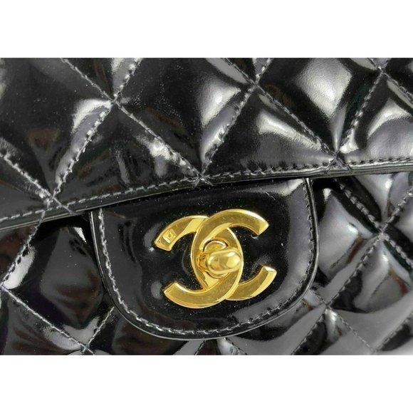 CHANEL - Vintage 1996 Black Top Handle Kelly Medium Flap Bag - Patent Leather - Picture 5 of 13